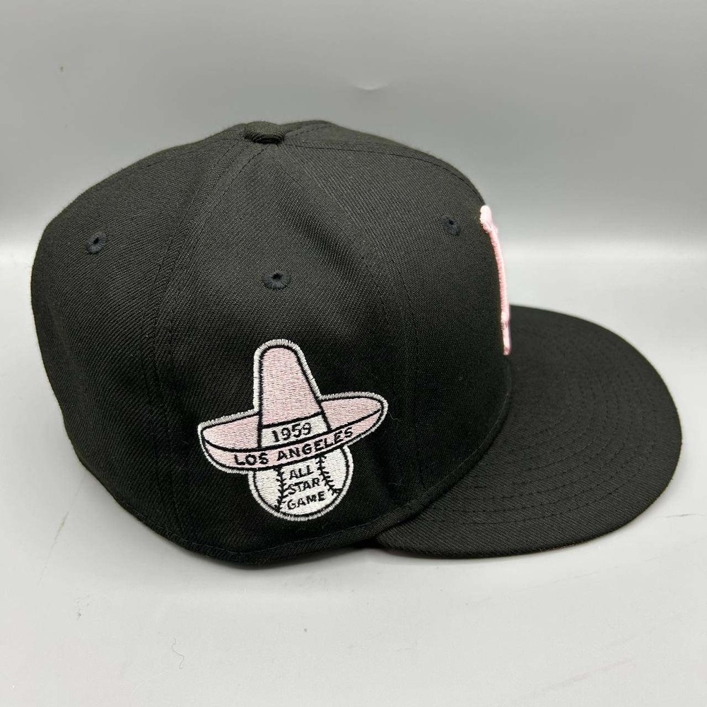 Los Angeles LA Dodgers Hat Men 7 3/8 Black Pink 59Fifty New Era MLB Fitted Cap